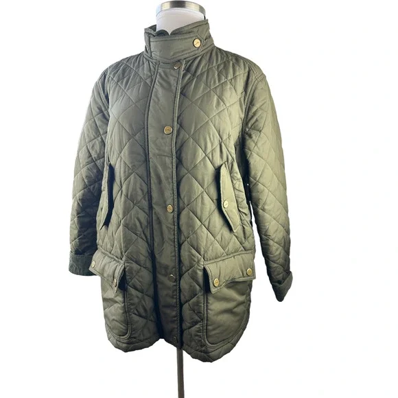Lauren Ralph Lauren Quilted Barn Field Jacket Coat Zip Snap Green Plus Size 3X - Picture 15 of 15